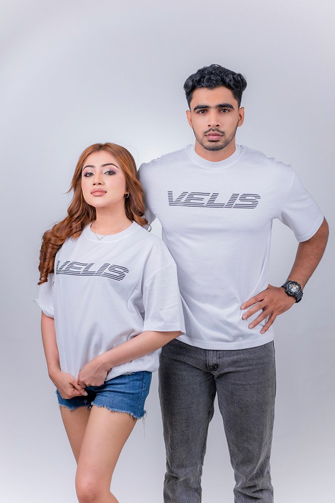 Velis Line Text Oversized T-Shirt – White